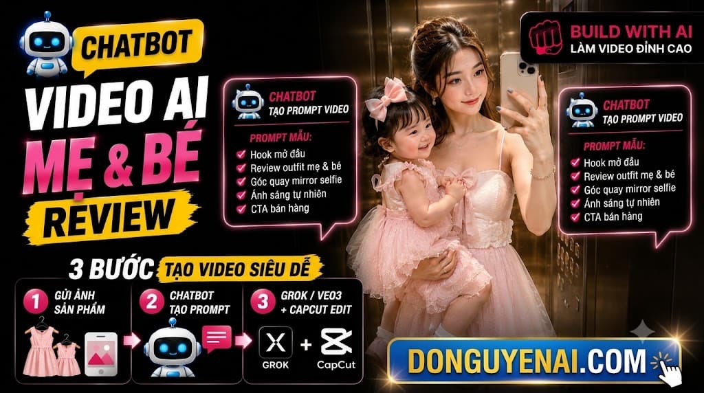 Chatbot Prompt - Tạo Video AI Thời Trang Mẹ Và Bé Trước Gương