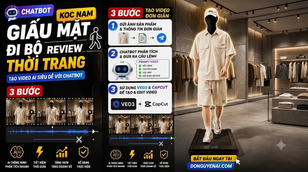 Chatbot Prompt - Tạo Video KOC Nam Giấu Mặt Đi Bộ Review Thời Trang