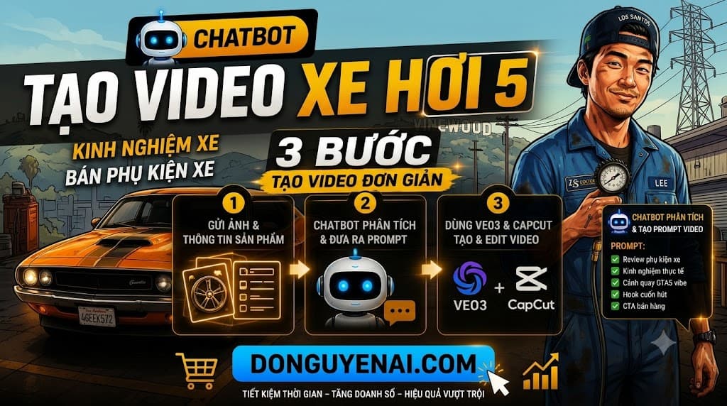 Chatbot Prompt - Tạo Video Kinh Nghiệm Xe Hơi Phong Cách GTA5 Bán Phụ Kiện